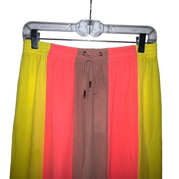 NEW House of CB Margot Women Size Medium Pants Beach Wide Leg Yellow Neon Coral - Picture 4 of 12
